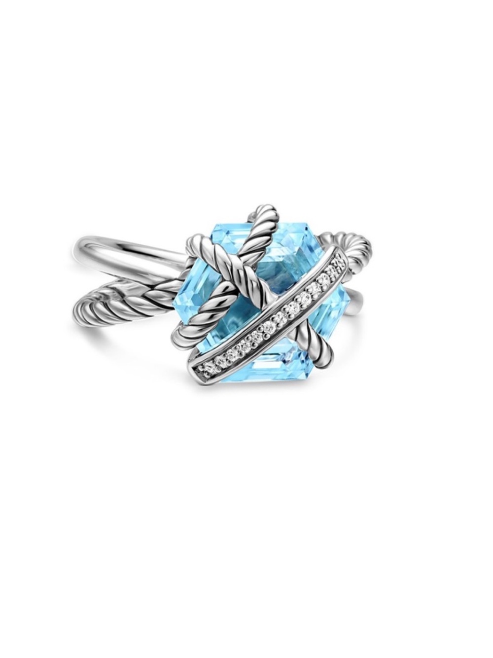 David Yurman Silver Ring with Light Blue Gem and Pavé Accents SZ 6 💯Authentic